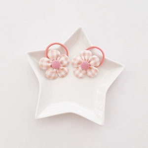 Girl Hair Tie Floral Plaid Pair (GPT9383)